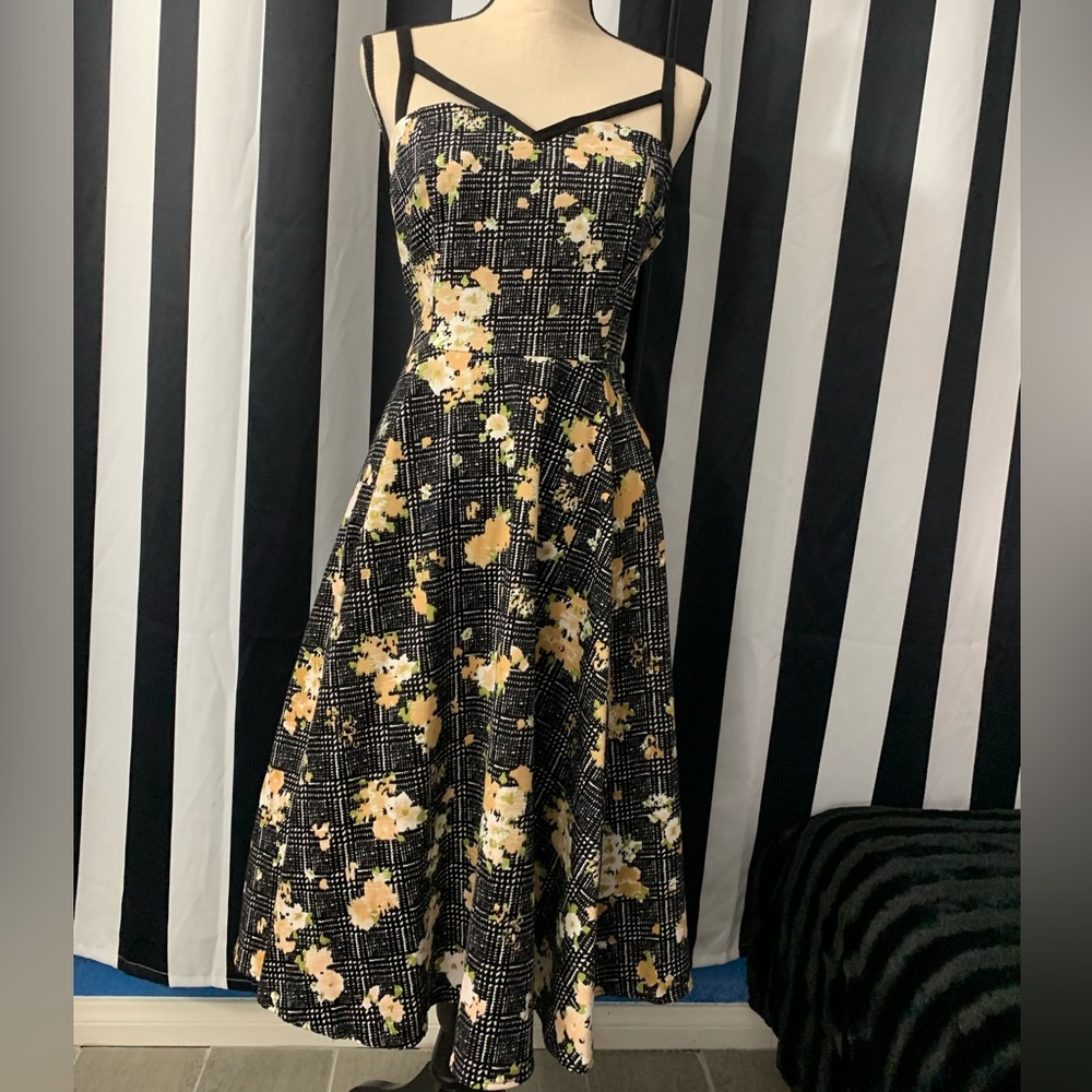 Hearts & Roses Plaid & Floral Midi Dress